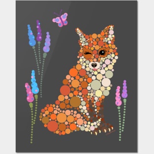 Pretty Winking Fox Graphic Design Circles Dots Bubbles Posters and Art